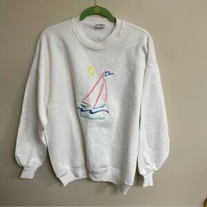San Francisco Sailboat Crazy Shirt White Crewneck Pullover Sweater Size XL